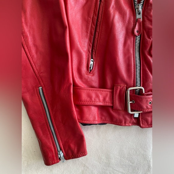 Branded Garments Inc Vintage Vibrant Red Leather Motorcycle Jacket USA Made 38 - Picture 4 of 14